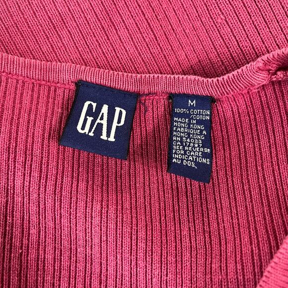 Vintage Gap Sweater Womens Medium Pink Rib Knit Button Front Short Sleeve Y2K - Picture 5 of 8